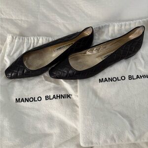 Manolo Blahnik Black Quilted Flats